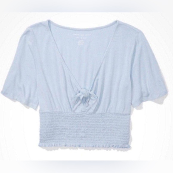 American Eagle Outfitters Tops - American Eagle AE Smocked Blue Crop Top Size M EUC